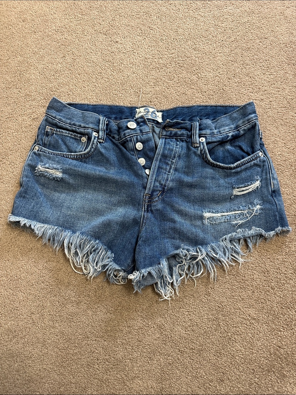 We The Free Women's Distressed Frayed Hem Denim Shorts - Blue